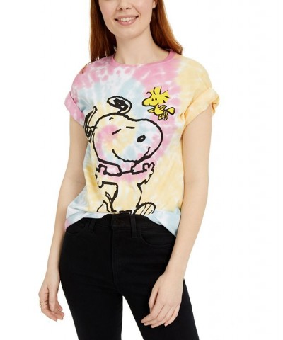 Juniors' Snoopy Woodstock Printed Graphic T-Shirt Multi Tie Dye $9.50 Tops