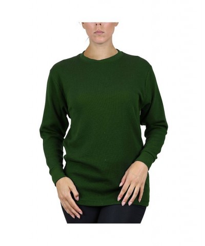Women's Loose Fit Waffle Knit Thermal Shirt Olive $19.60 Tops