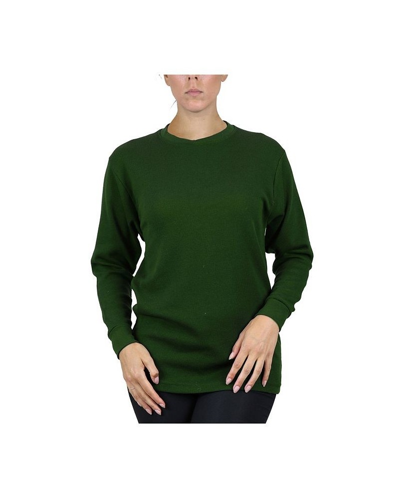 Women's Loose Fit Waffle Knit Thermal Shirt Olive $19.60 Tops