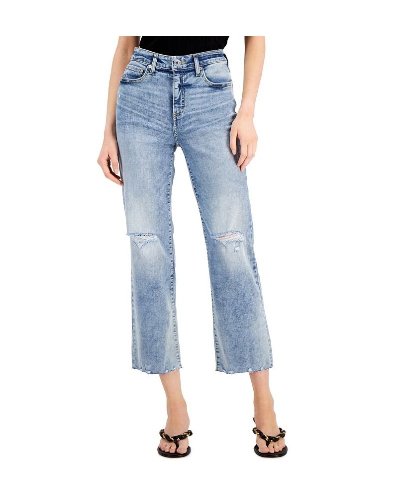 Women's High Rise Ripped Straight-Leg Jeans Light Indigo $18.87 Jeans