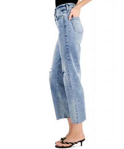 Women's High Rise Ripped Straight-Leg Jeans Light Indigo $18.87 Jeans