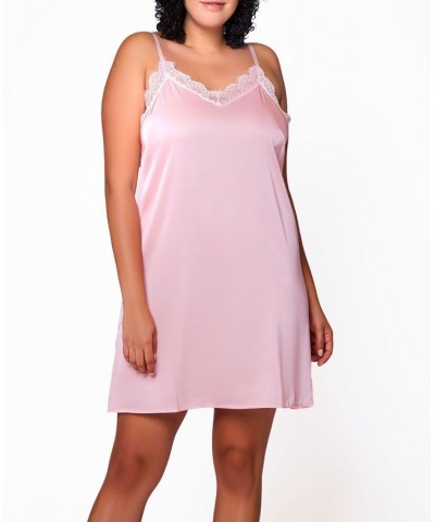 Willow Plus Size Satin Floral Chemise with Lace Pink $35.70 Lingerie