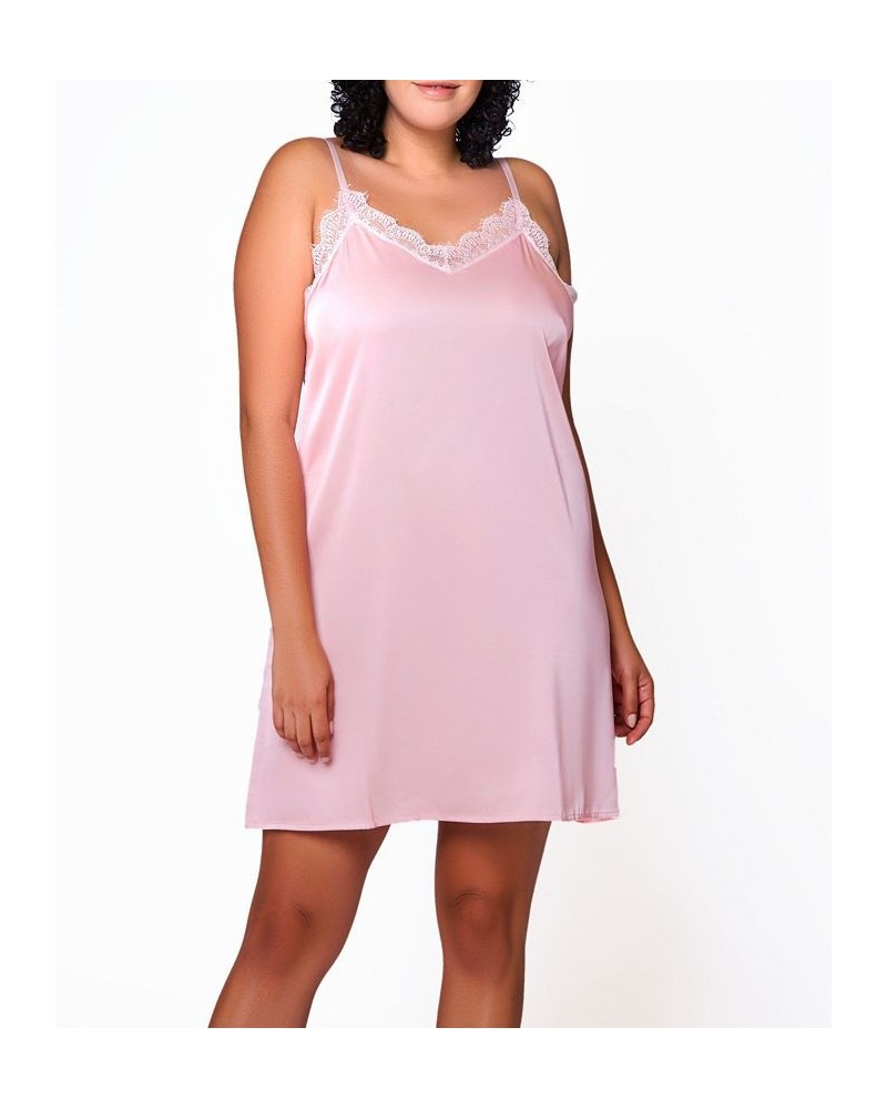 Willow Plus Size Satin Floral Chemise with Lace Pink $35.70 Lingerie