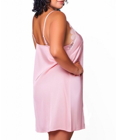 Willow Plus Size Satin Floral Chemise with Lace Pink $35.70 Lingerie