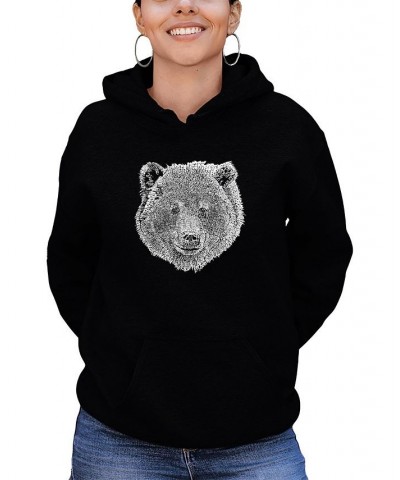 Women's Hooded Word Art Bear Face Sweatshirt Top Black $35.39 Sweatshirts
