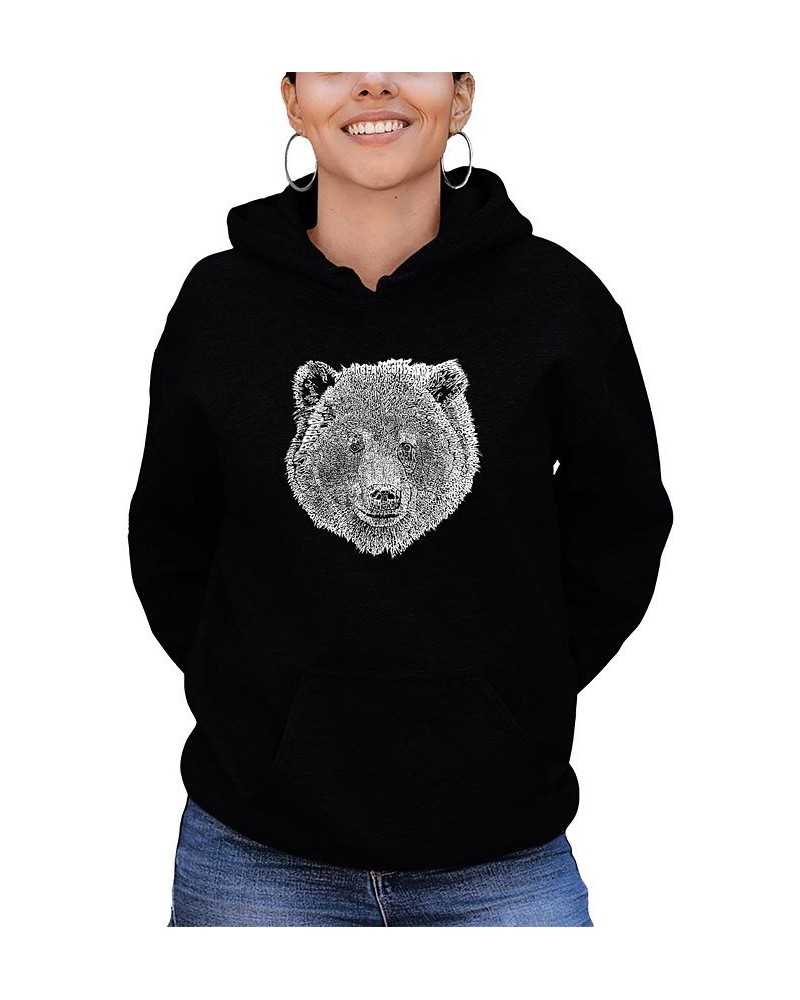 Women's Hooded Word Art Bear Face Sweatshirt Top Black $35.39 Sweatshirts