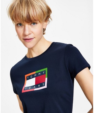 Women's Cotton Color Border Flag Logo Tee Top Sky Captain $17.41 Tops