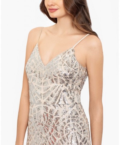 Women's Sequined Low-Back Evening Gown Silver Champagne $143.09 Dresses