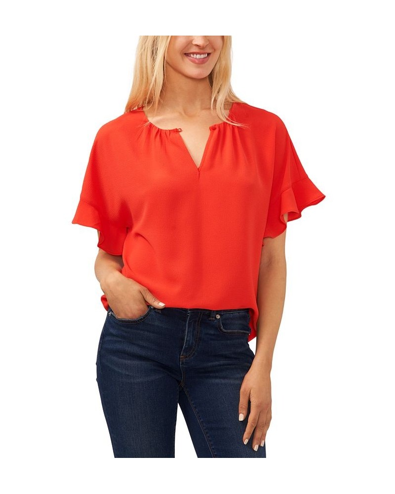 Women's Short Sleeve Drop-Shoulder Wide Scoop-Neck Blouse Poppy Red $38.71 Tops