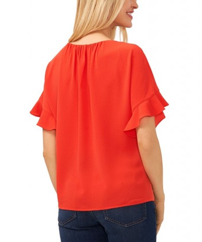 Women's Short Sleeve Drop-Shoulder Wide Scoop-Neck Blouse Poppy Red $38.71 Tops