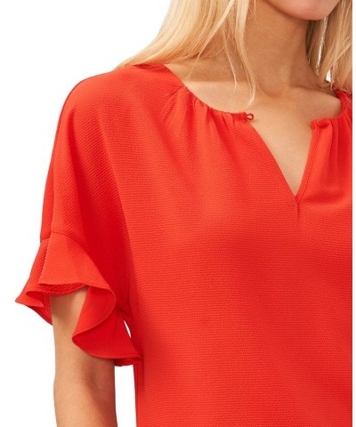 Women's Short Sleeve Drop-Shoulder Wide Scoop-Neck Blouse Poppy Red $38.71 Tops