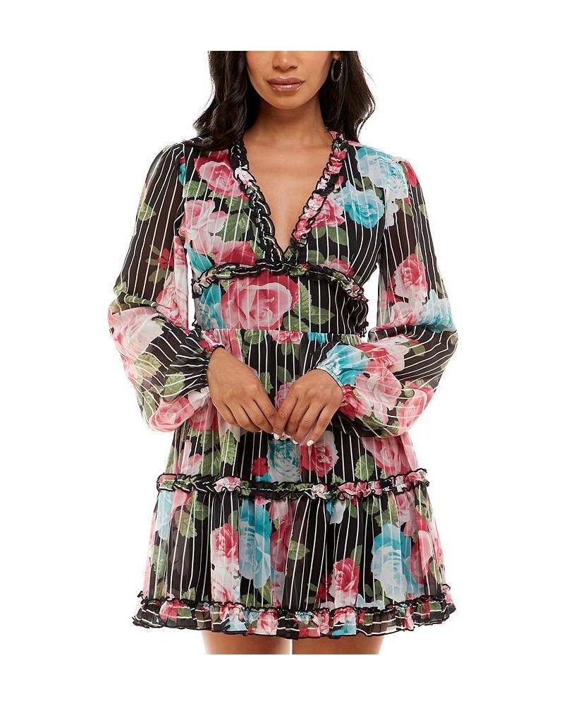 Ruffled Printed Dress Black/pink $31.08 Dresses