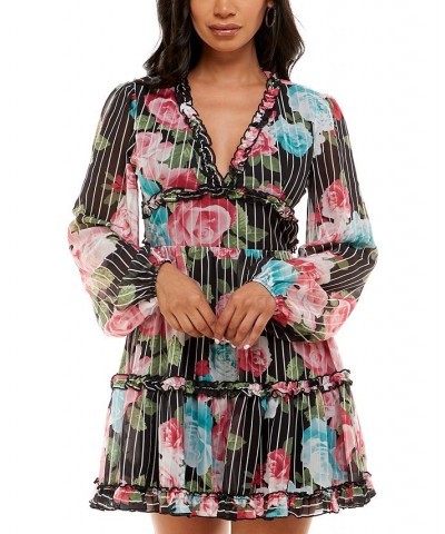 Ruffled Printed Dress Black/pink $31.08 Dresses