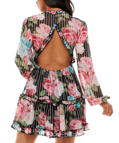 Ruffled Printed Dress Black/pink $31.08 Dresses