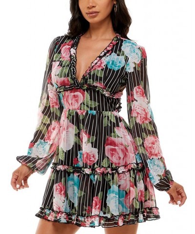 Ruffled Printed Dress Black/pink $31.08 Dresses