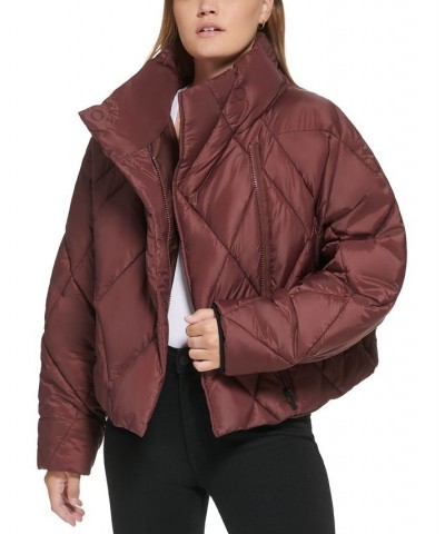 Women's Zip-Front Puff Jacket Brown $38.14 Jackets
