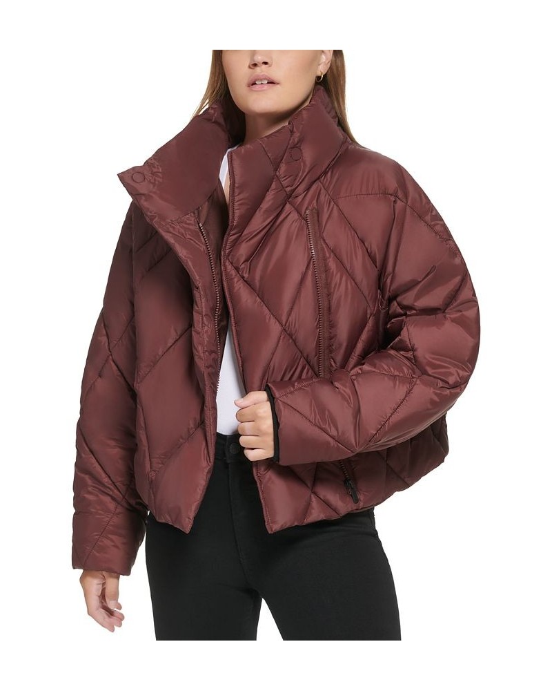 Women's Zip-Front Puff Jacket Brown $38.14 Jackets