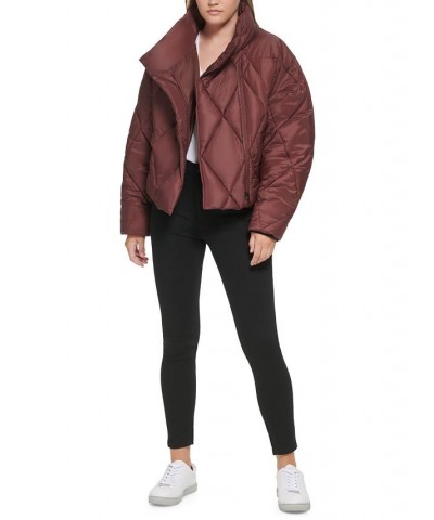 Women's Zip-Front Puff Jacket Brown $38.14 Jackets