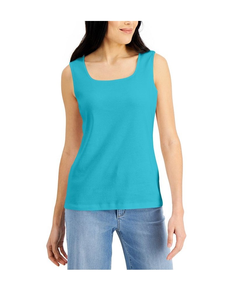 Petite Cotton Square-Neck Tank Top Aqua Oasis $11.01 Tops