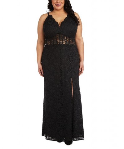 Trendy Plus Size Lace Corset Gown Black $50.88 Dresses