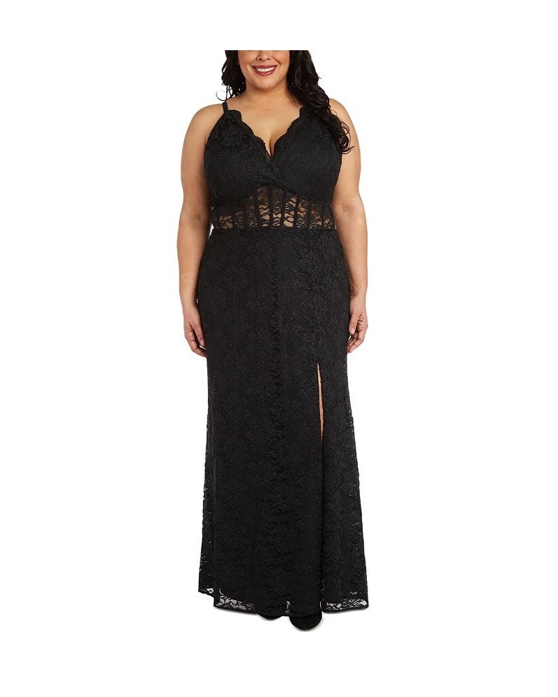 Trendy Plus Size Lace Corset Gown Black $50.88 Dresses