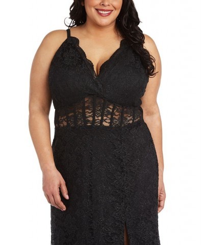 Trendy Plus Size Lace Corset Gown Black $50.88 Dresses