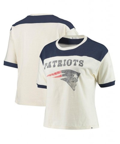 Women's Cream and Navy New England Patriots Billie Cropped T-shirt Cream, Navy $15.54 Tops
