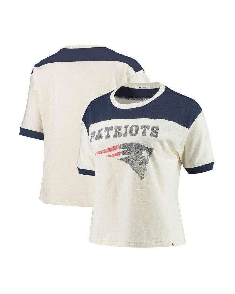 Women's Cream and Navy New England Patriots Billie Cropped T-shirt Cream, Navy $15.54 Tops