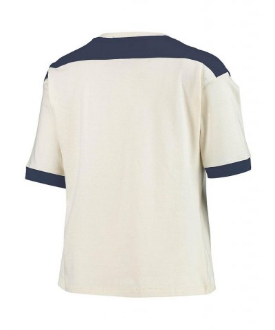 Women's Cream and Navy New England Patriots Billie Cropped T-shirt Cream, Navy $15.54 Tops