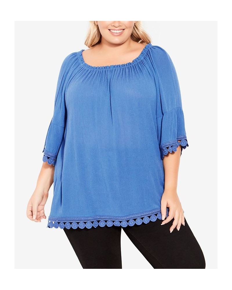 Plus Size Ember Lace Trim Top Delft Blue $24.81 Tops