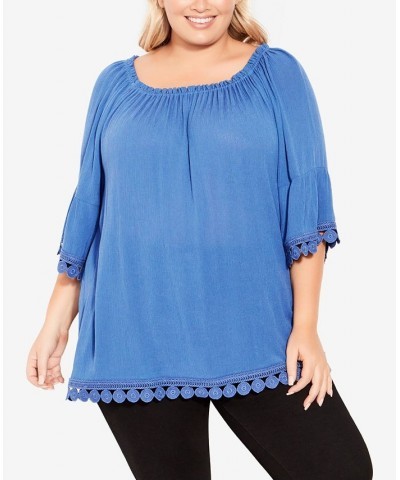 Plus Size Ember Lace Trim Top Delft Blue $24.81 Tops