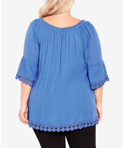 Plus Size Ember Lace Trim Top Delft Blue $24.81 Tops