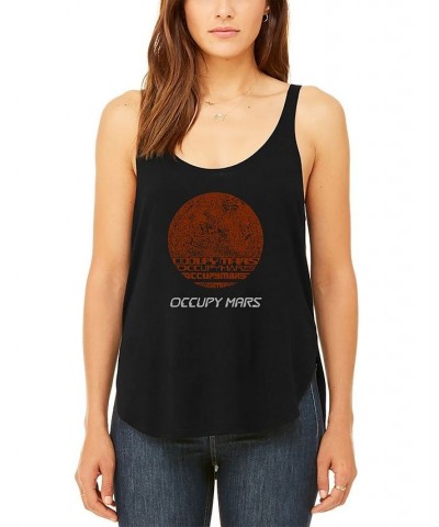 Women's Word Art Occupy Mars Flowy Tank Top Black $26.09 Tops