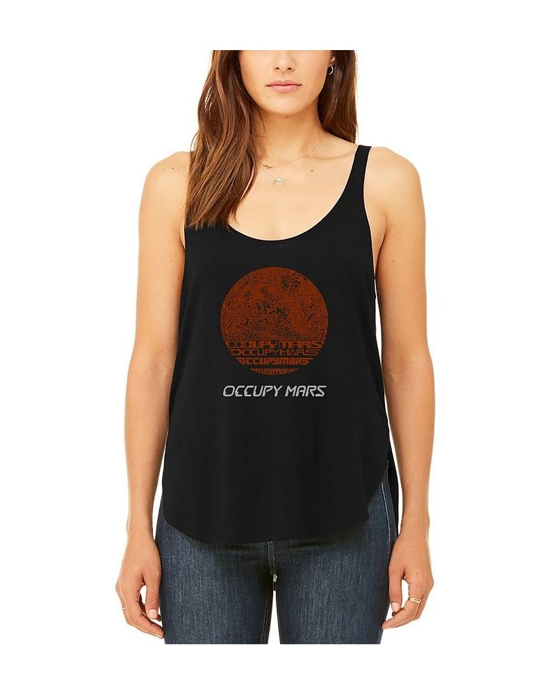 Women's Word Art Occupy Mars Flowy Tank Top Black $26.09 Tops