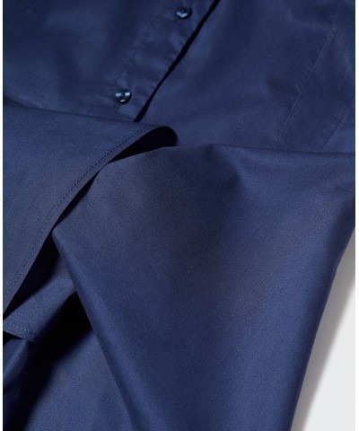 Women's Short Sleeve Bow Shirt Dress Blue $37.79 Dresses