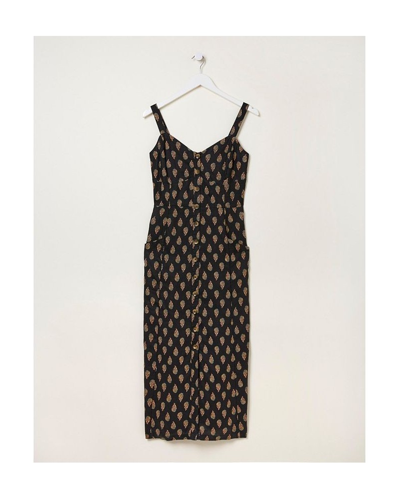 Women's Corey Woodblock Linen Dress Black $50.92 Dresses