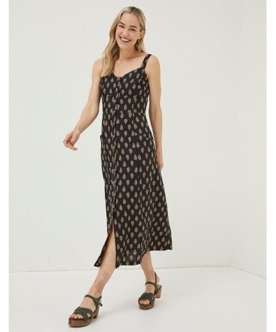 Women's Corey Woodblock Linen Dress Black $50.92 Dresses