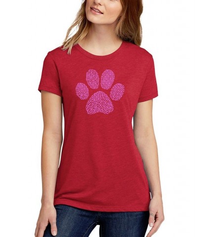 Women's Premium Blend XOXO Dog Paw Word Art T-shirt Red $19.23 Tops