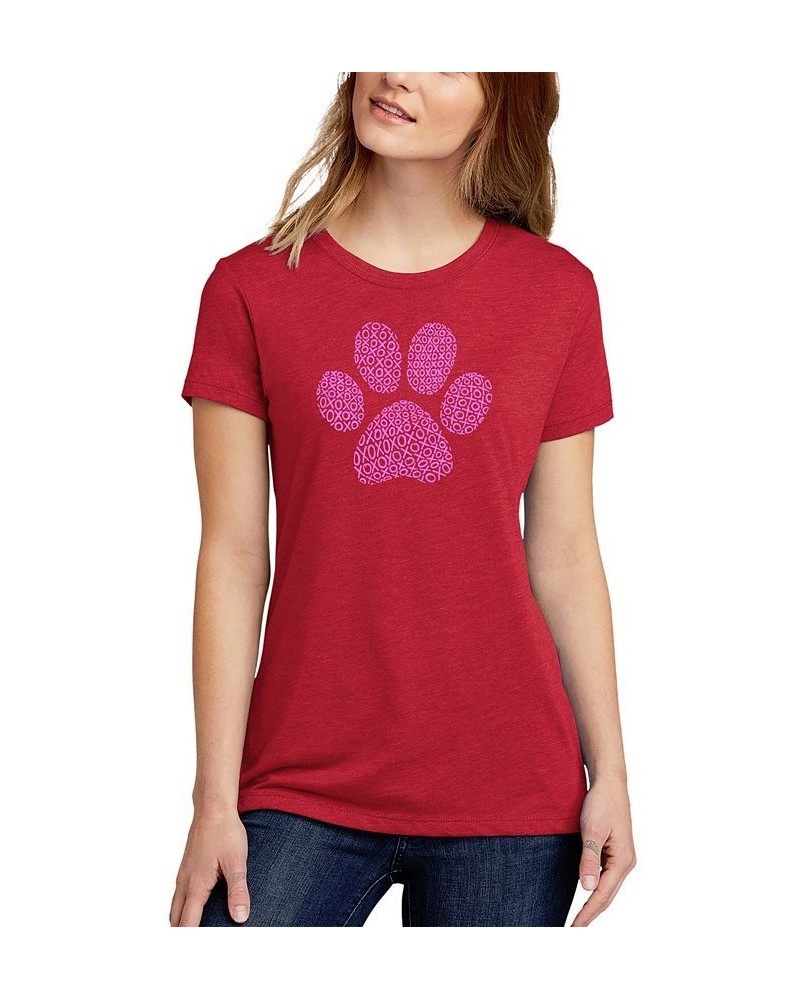 Women's Premium Blend XOXO Dog Paw Word Art T-shirt Red $19.23 Tops