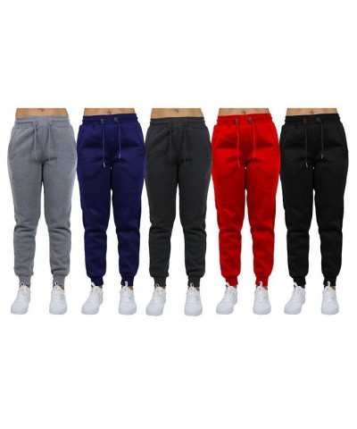 Women's Loose-Fit Fleece Jogger Sweatpants-5 Pack Black-Charcoal-Red-Navy-Heather Grey $40.50 Pants