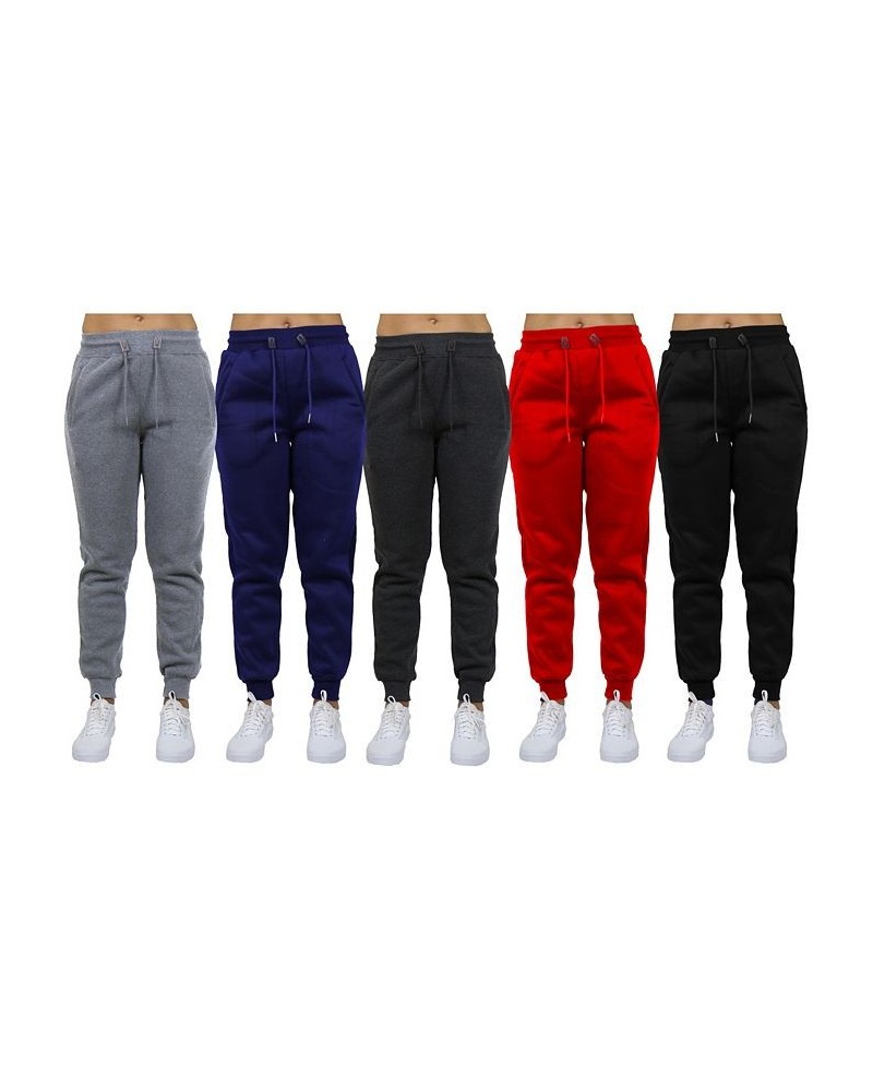 Women's Loose-Fit Fleece Jogger Sweatpants-5 Pack Black-Charcoal-Red-Navy-Heather Grey $40.50 Pants