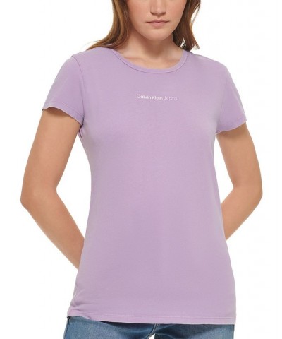 Calvin Klein Women’s Cotton Iconic Logo T-Shirt Purple $16.65 Tops