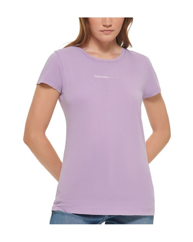 Calvin Klein Women’s Cotton Iconic Logo T-Shirt Purple $16.65 Tops