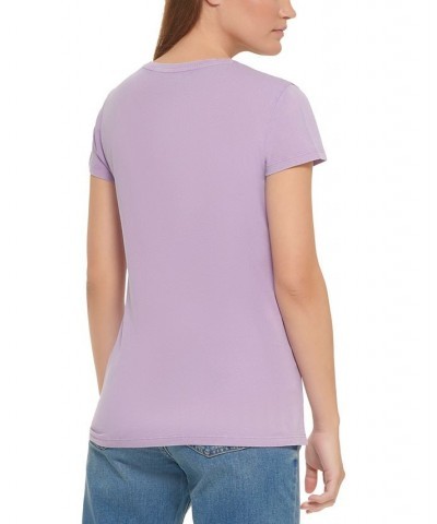 Calvin Klein Women’s Cotton Iconic Logo T-Shirt Purple $16.65 Tops