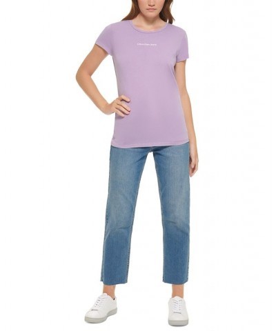 Calvin Klein Women’s Cotton Iconic Logo T-Shirt Purple $16.65 Tops