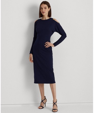 Women's Stretch Jersey Cold-Shoulder Dress French Navy $62.40 Dresses