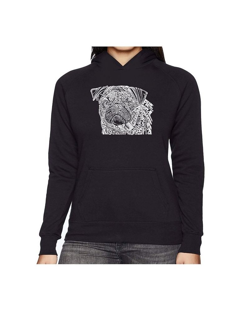 Women's Word Art Hooded Sweatshirt - Pug Face Black $26.40 Sweatshirts