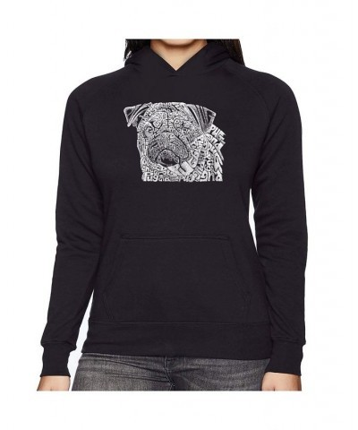 Women's Word Art Hooded Sweatshirt - Pug Face Black $26.40 Sweatshirts