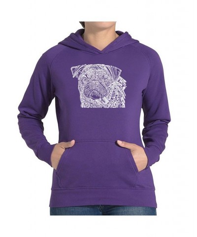 Women's Word Art Hooded Sweatshirt - Pug Face Black $26.40 Sweatshirts