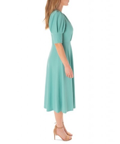 Women's Puff-Sleeve Ottoman Knit Midi Dress Blue $43.66 Dresses